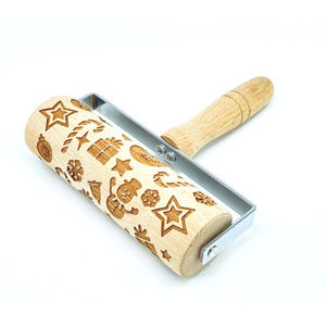 Christmas Wooden Rolling Pin Engraved Embossed Christmas Designs cookie baking